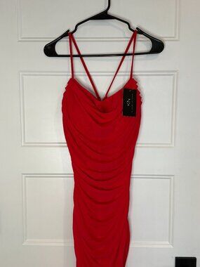 Klassy Network Built In Bra Ruched Mesh Bodycon Red Dress XL NWT
